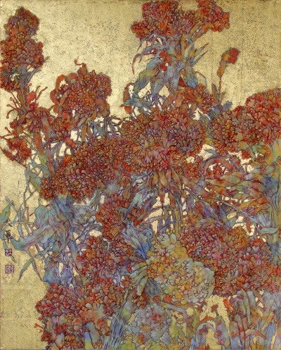 6-《凤尾鸡冠花》81x65cm 岩彩  李天军 2018.jpg